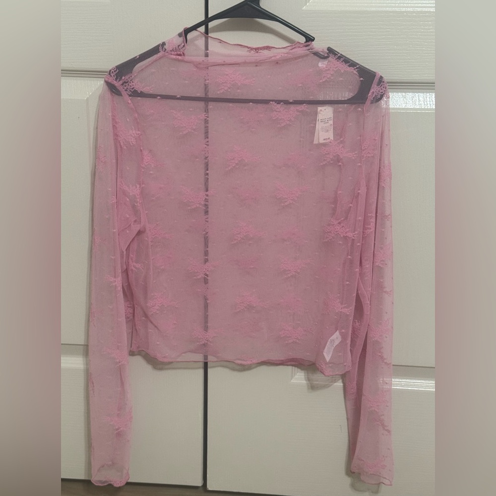 Aerie Pink Lace Sheer Blouse